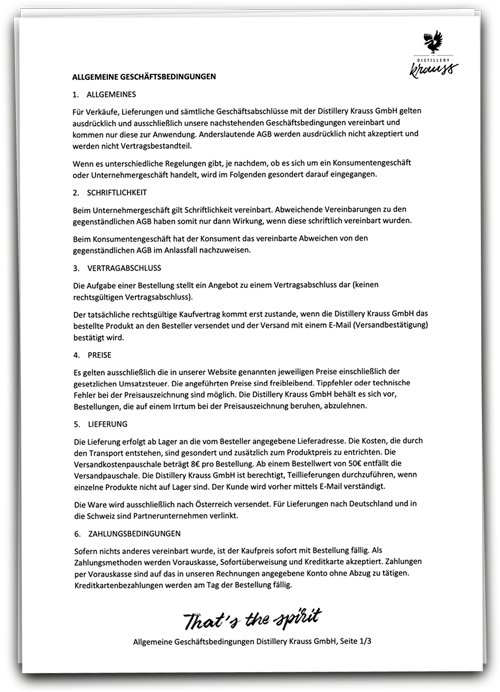 Distillery Krauss AGB Allgemeine Geschäftsbedigungen