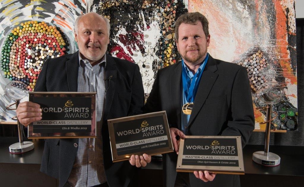 Foto von Wolfram Ortner und Werner Krauss bei der Verleihung der World Spirits Awards 2019